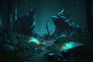 RPG style dark forest, Generative AI
