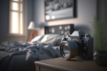 photo camera in bedroom, Generative AI