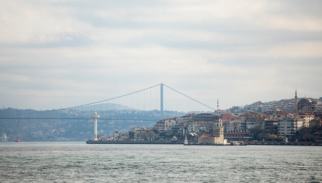 Panorama of the Bosphorus  Suspension Bridge between the European and Asian sides of Istanbul, Turkey.