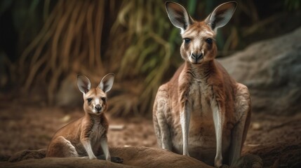 Naklejka na ściany i meble Kangaroo mother with baby joey. Generative AI 