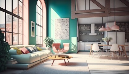 elegant living room of a beautiful loft apartment