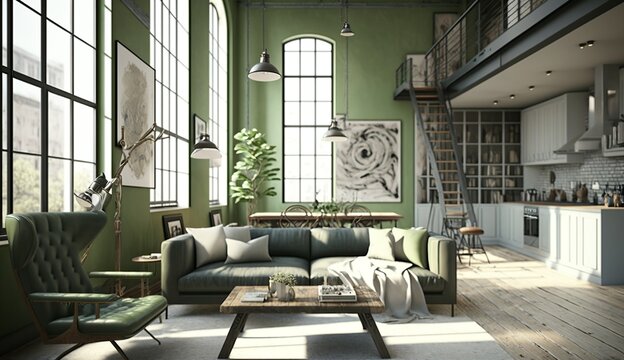 elegant living room of a beautiful loft apartment