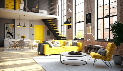 the living room of a beautiful loft apartment