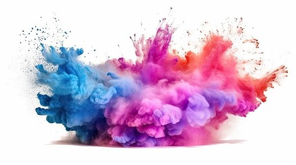 Fototapeta na wymiar The bright powder exploding. Take flight with this lovely powder in a rainbow of hues. The dazzling color powder cloud on a white background