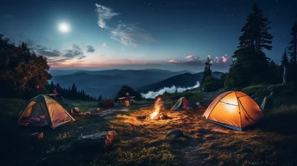 Deurstickers Kamperen Night landscape of camping ground