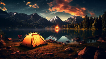 Night landscape of camping ground