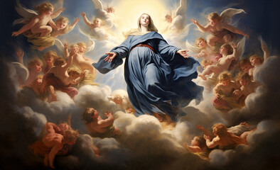 Assumption of Virgin Mary in heaven. Generative Ai - obrazy, fototapety, plakaty