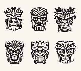 Creative vector set of ancient tribal masks. Indian, Aztec, African, Mayan, historic, tribal, native illustrations. © Forest Spirit