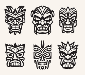 Creative vector set of ancient tribal masks. Indian, Aztec, African, Mayan, historic, tribal, native illustrations. - 621066839