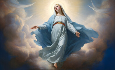 Assumption of Virgin Mary in heaven. Generative Ai - obrazy, fototapety, plakaty