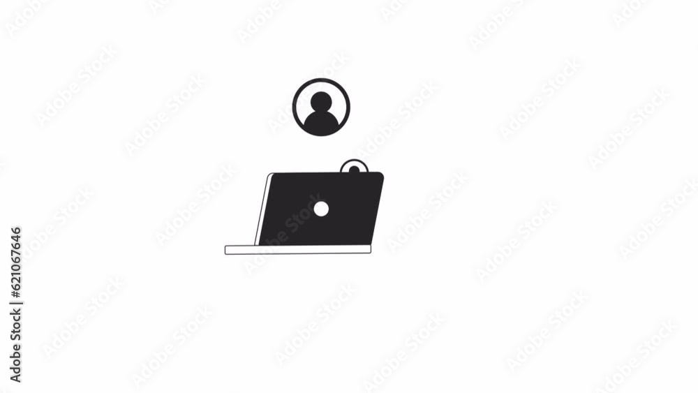 Aufkleber laptop with default users icons bw 2d animation. notebook profiles. communication system 4k video mo