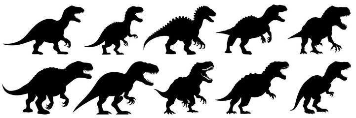 Dinosaur silhouettes set, large pack of vector silhouette design, isolated white background