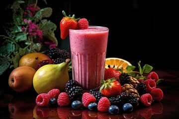 a berry and fruit smoothie, fresh fruit juice as a vegan beverage, or as part of a diet