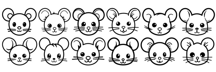 Obraz na płótnie Canvas Kawaii mouse silhouettes set, large pack of vector silhouette design, isolated white background