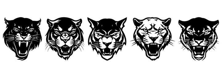Panther silhouettes set, large pack of vector silhouette design, isolated white background