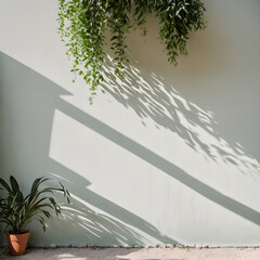 Plants with shadows on a painted wall blank backdrop 