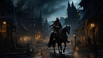 Knight in the city on horseback