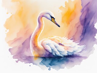 Swan watercolor hand drawn style bright image. ai generative