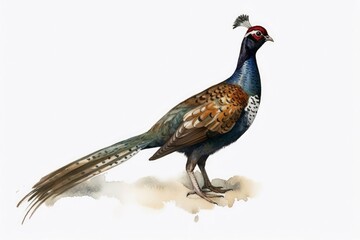 Watercolor painted hunting pheasant on a white background. - obrazy, fototapety, plakaty