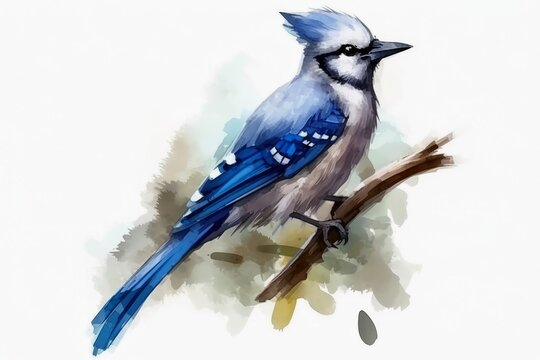 Premium Vector  Cute blue jay bird cartoon in watercolor painting