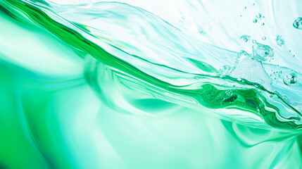 green water background with some smooth lines in it and some water bubbles. selective focus.