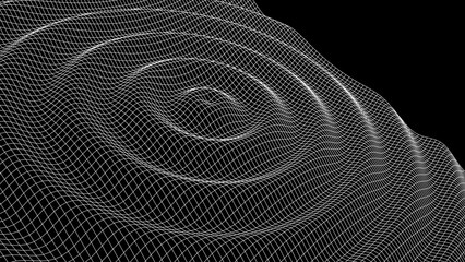 Black vibration and sound wave. Circle pulse wave with points and particles on the dark background. Big data visualization. Vector illustrations.