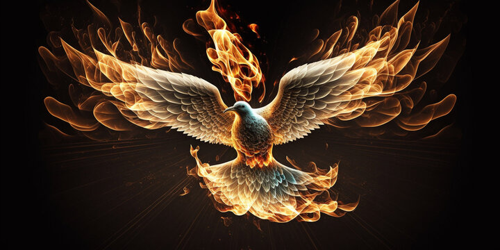 The Holy Spirit in the form of a dove, with burning flames, Pentecost, the Descent of the Holy Spirit