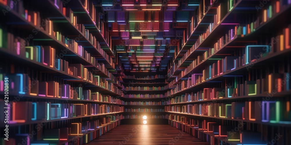 Poster a library that has shelves. made using generative ai tools