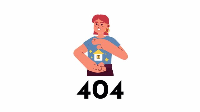 Investment property business 404 error animation. Investor house error message gif, motion graphic. Real estate agent selling home animated character cartoon 4K video isolated on white background