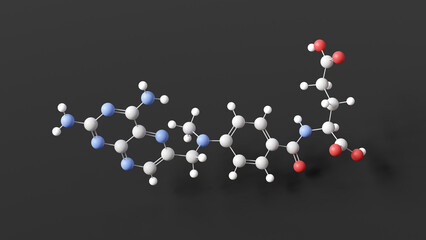 methotrexate molecule, molecular structure, antineoplastic agents, ball and stick 3d model, structural chemical formula with colored atoms