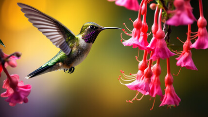 A couple humming bird and flower