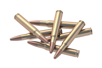 Heap of bullets for assault rifle isolated on white background. 3d render