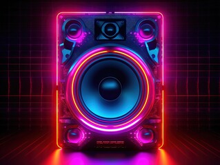  two speakers with neon lights on them, in the style of futuristic fantasy