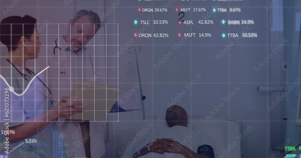 Aufkleber animation of data processing over diverse doctors with patient