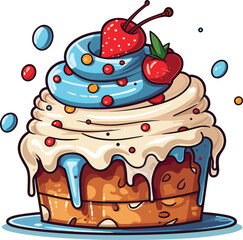 Cartoon Birthday Cake Ice Cream, Vector, illustration, Food