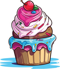 Cartoon Birthday Cake Ice Cream, Vector, illustration, Food