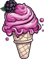 Cartoon Black Raspberry Ice Cream, Vector, illustration, Food