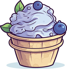 Cartoon Blueberry Cheesecake Ice Cream, Vector, illustration, Food