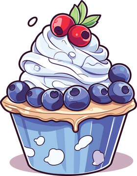 Cartoon Blueberry Cheesecake Ice Cream, Vector, illustration, Food