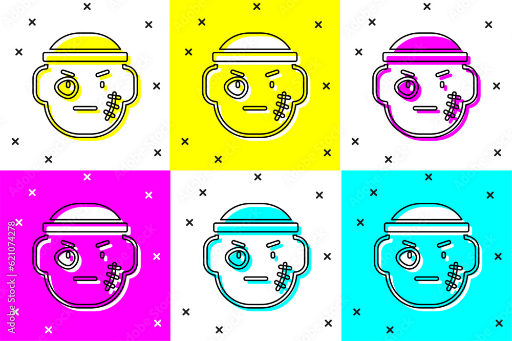 Poster set bandit icon isolated on color background. vector