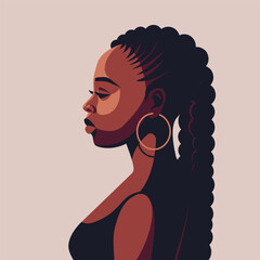 Beautiful black woman with braids in profile