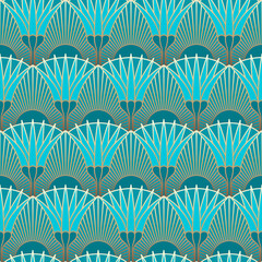 Blue Egyptian Lotus Art Deco Seamless Pattern