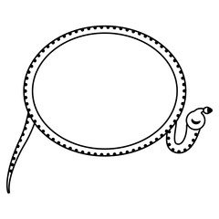 Sun disk inside snake ring. Ancient Egyptian sacred symbol. Eye of god Re or Ra. Black and white linear silhouette.