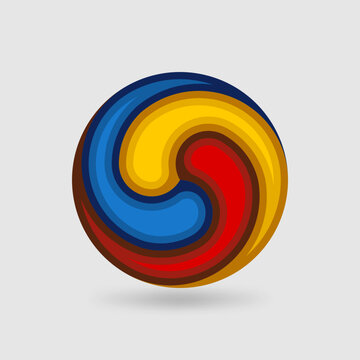 Tricolor Gankyil Tibetan Symbol. Three swirling and interconnected blades