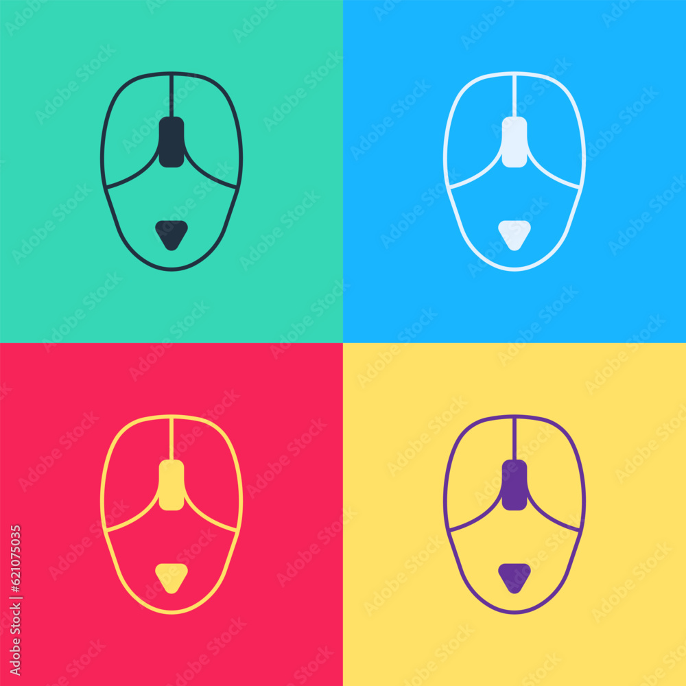 Poster pop art computer mouse icon isolated on color background. optical with wheel symbol. vector