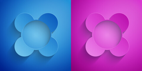 Paper cut Molecule icon isolated on blue and purple background. Structure of molecules in chemistry, science teachers innovative educational poster. Paper art style. Vector