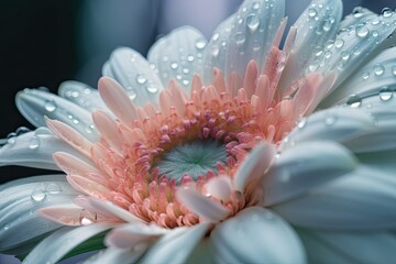 close-up of pastel flower with crystal droplets on petals, created with generative ai