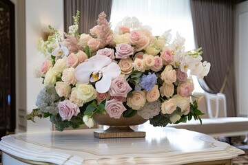 luxurious pastel flower arrangement with a touch of greenery, created with generative ai