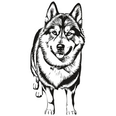 Malamute dog silhouette pet character, clip art vector pets drawing black and white