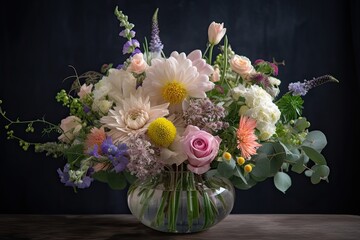 Obraz na płótnie Canvas pastel bouquet in elegant glass vase, created with generative ai